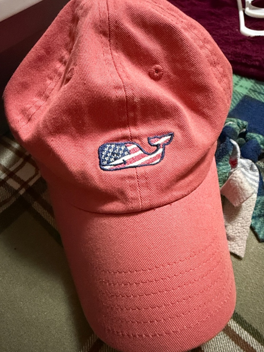 Vineyard Vines Coral Cap with American Flag Whale Patch